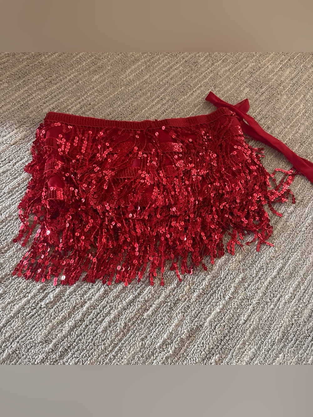 Amazon Red Sequin Fringe Mini Skirt